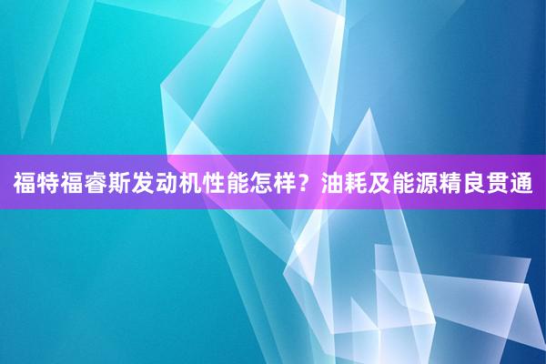 福特福睿斯发动机性能怎样？油耗及能源精良贯通